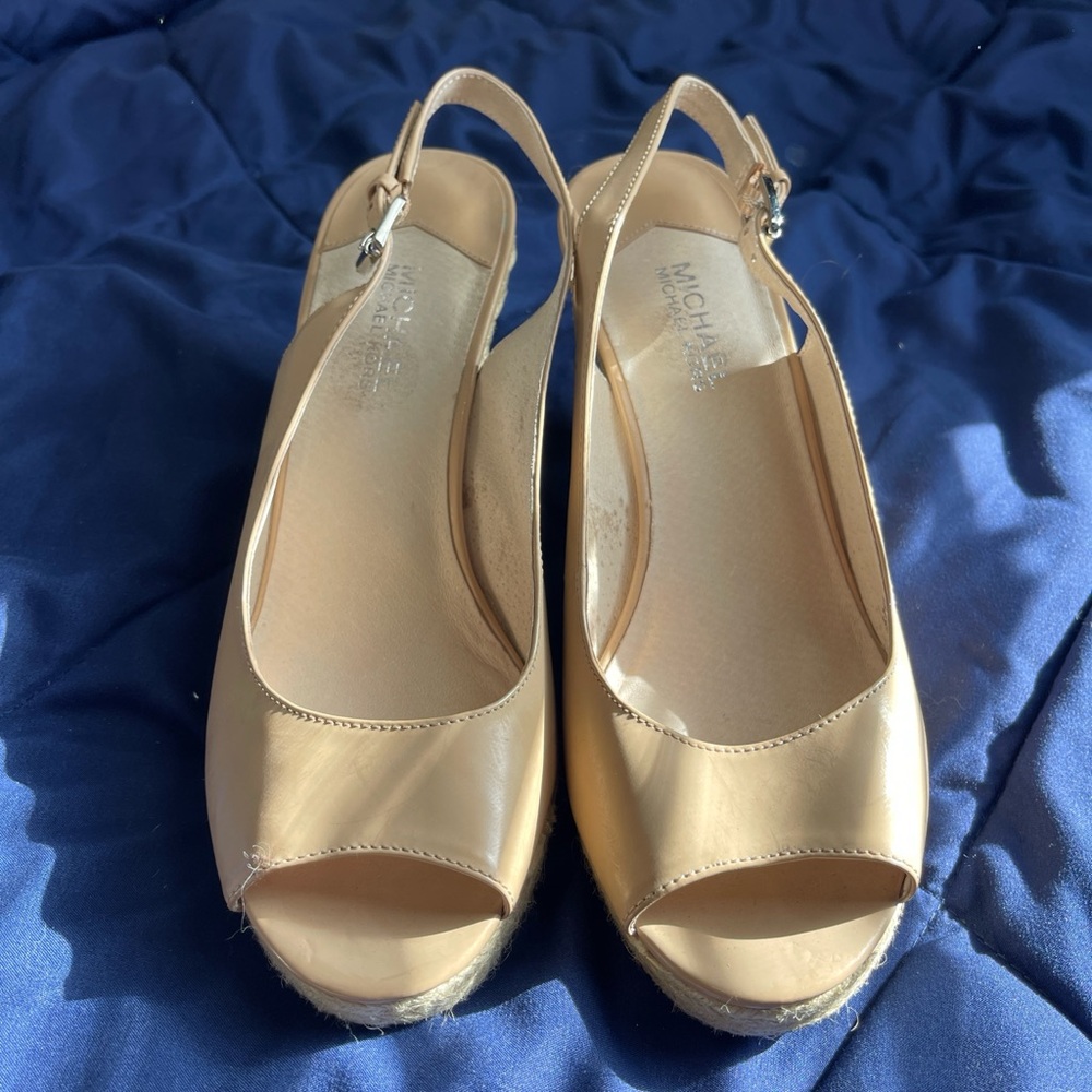 Michael Kors Beige Peep Toe Slingback Wedges